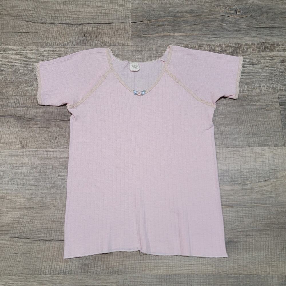 Vintage Wool Blend Baby Tee Rib Knit Coquette Cottagecore Bow Lacey 90s Girly